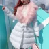 Quần áo cotton trắng sáng bóng mùa đông nữ mới bling sequin lấp lánh lông cổ áo thắt lưng giảm béo fluffy hem - Bông Bông