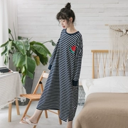 Dễ thương thêu dưa hấu ngọt ngào phiên bản Hàn Quốc của váy ngủ kiểu mới tay dài nữ XL cộng với đồ ngủ sọc dài