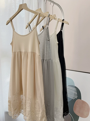 Летнее длинное кружевное платье-комбинация, майка топ, платье, в корейском стиле, высокая талия