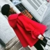 Áo choàng áo len phụ nữ mùa đông màu đỏ ulzzang Hàn Quốc ngắn trùm đầu người Anh gió áo len Áo khoác ngắn