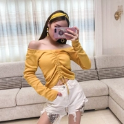 Màu rắn một vai strapless tops của phụ nữ 2018 mùa thu mới của Hàn Quốc dài tay slim dây kéo ren-up áo len