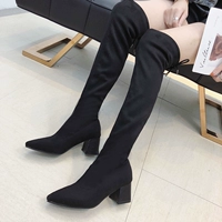 Giày cao gót nữ cao đến đầu gối 2018 thu đông mới cao mới mũi nhọn dày với gót cao qua đầu gối giày boot nữ cổ cao Hàn Quốc