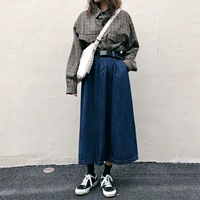 Осенняя японская джинсовая ретро юбка в складку, длинная юбка, 2019, высокая талия