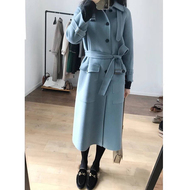 [Peach Home Dingjin District] Hàn Quốc phiên bản của khí smog màu xanh eo thắt lưng áo khoác phần dài là áo khoác mỏng nữ áo măng tô đẹp
