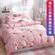 100% cotton bốn mảnh đặt dày ba mảnh lưới màu đỏ bao gồm chăn bông 1,2m giường đơn 1,8 m giường đôi - Quilt Covers