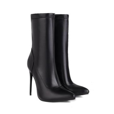taobao agent European and American autumn and winter ultra -high -heeled boots 4445464748 thin heel in the pointed female boots in the pointed pointed women's boots oversized black female leather boots