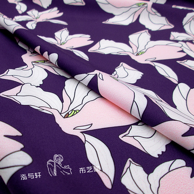 taobao agent Chiffon polyester fabric printing magnolia vintage dress Korean shirt cloth material DIY handmade clothes