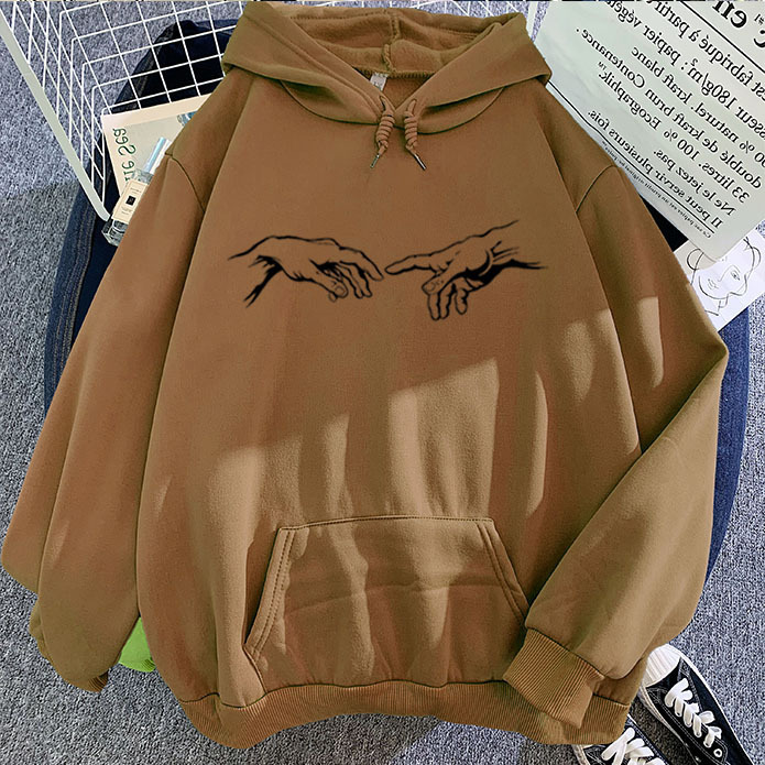 Brownparagraph pinkycolor  Sweatshirt Sketch Adam Hand of printing pattern Versatile personality Hooded Sweater Two rise beat