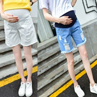 Mô hình mùa hè phụ nữ mang thai quần denim quần short thai sản năm quần cao eo dạ dày lift quần chất béo MM200 kg mặc giản dị quần mang thai quần bầu cạp chéo