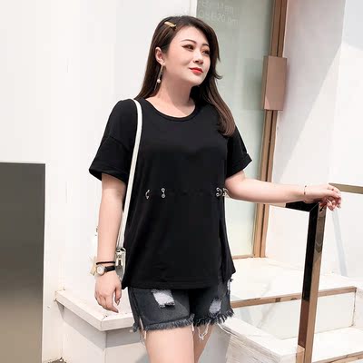 潘潘微胖mm适合胖女人穿的短袖t恤大码女装2019新款遮肚上衣夏
