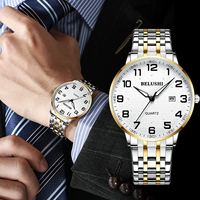 Мужские часы для пожилых людей подходит для мужчин и женщин, парные часы для влюбленных, стальной ремешок, календарь, кварцевые часы, простой и элегантный дизайн