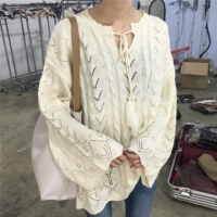 Mùa thu Hàn Quốc ngọt openwork dài tay áo len nữ hoang dã đầu lỏng áo len mỏng áo khoác áo khoác cardigan nữ