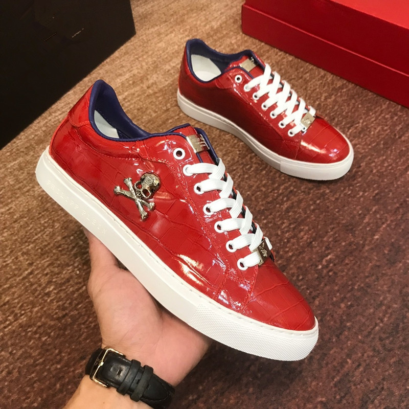 Red19 years Autumn and winter new pattern Low Gang Men's Shoes Frenulum Bright surface skull leisure time gym shoes fashion Flat bottom PP skate shoes