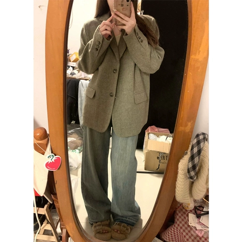 Короткий костюм, демисезонное небольшое шерстяное пальто, коллекция 2023, подходит для подростков, увеличенная толщина