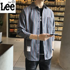 ibelee长袖衬衫男士休闲上衣2020新款韩版修身格子工装衬衣男外套