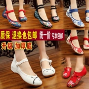 Giày khiêu vũ vuông nữ mùa hè mới cũ Bắc Kinh giày vải thêu giày đế mềm đế trắng khiêu vũ giày quốc gia - Khiêu vũ / Thể dục nhịp điệu / Thể dục dụng cụ
