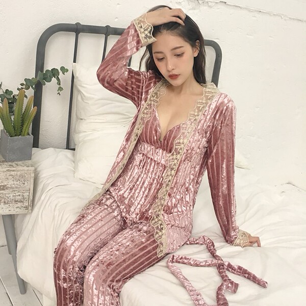 Imported daily pajamas autumn winter sexy lace