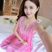 Mùa hè ngắn tay lụa sexy nightdress nữ mùa hè kích thước lớn chất béo mm200 kg ladies sling đồ ngủ băng lụa nightdress