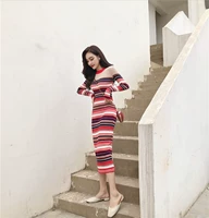 Длинное трикотажное приталенное летнее платье, юбка, свитер, в корейском стиле, средней длины