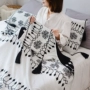 Đen và trắng đan chăn len tua giải trí chăn mền khăn che ghế sofa đi xe trên giường để lấy khăn cuối Bắc Âu của chăn giường - Ném / Chăn chăn nhung 5kg