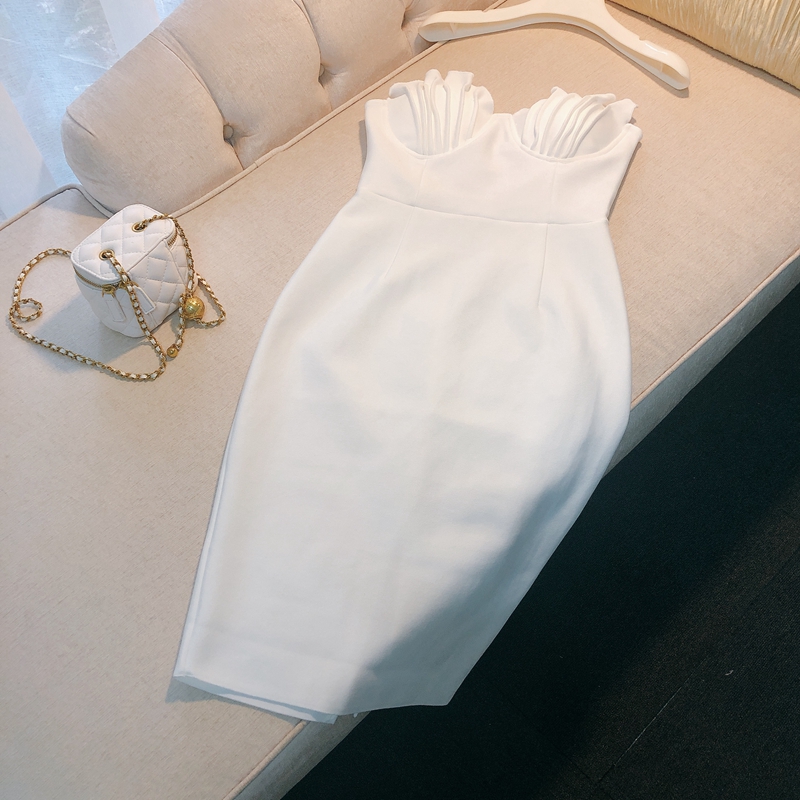 WhiteFrench Minority Sense of design shell undergarment covering the chest and abdomen strapless  Dress skirt white Self cultivation Advanced sense temperament grace Dress