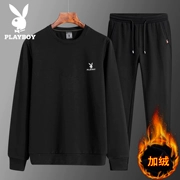 Playboy thể thao phù hợp với nam mùa thu đông cộng với nhung ấm áp rộng rãi hai mảnh quần áo nam kích thước lớn