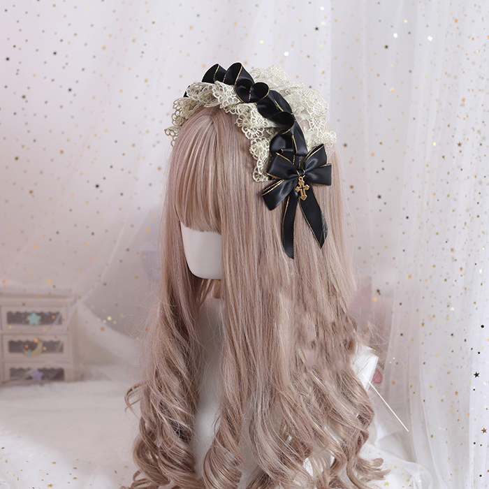 Black Laceprincess Lolita Versatile hair hoop Lolita new pattern Gothic style Diablo system lolita Lace bow KC Headwear