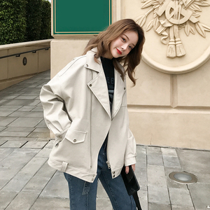 Ins siêu lửa Hàn Quốc áo khoác nữ lỏng lẻo bf phù hợp với cổ áo 2018 mùa thu ngắn xe gắn máy áo khoác là mỏng da nhỏ áo khoác da nữ cao cấp