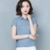 Mùa hè mới của phụ nữ cotton và lanh 2021 áo sơ mi ngắn tay sọc áo sơ mi nữ mỏng mảnh mai Hàn Quốc - Áo sơ mi Áo sơ mi