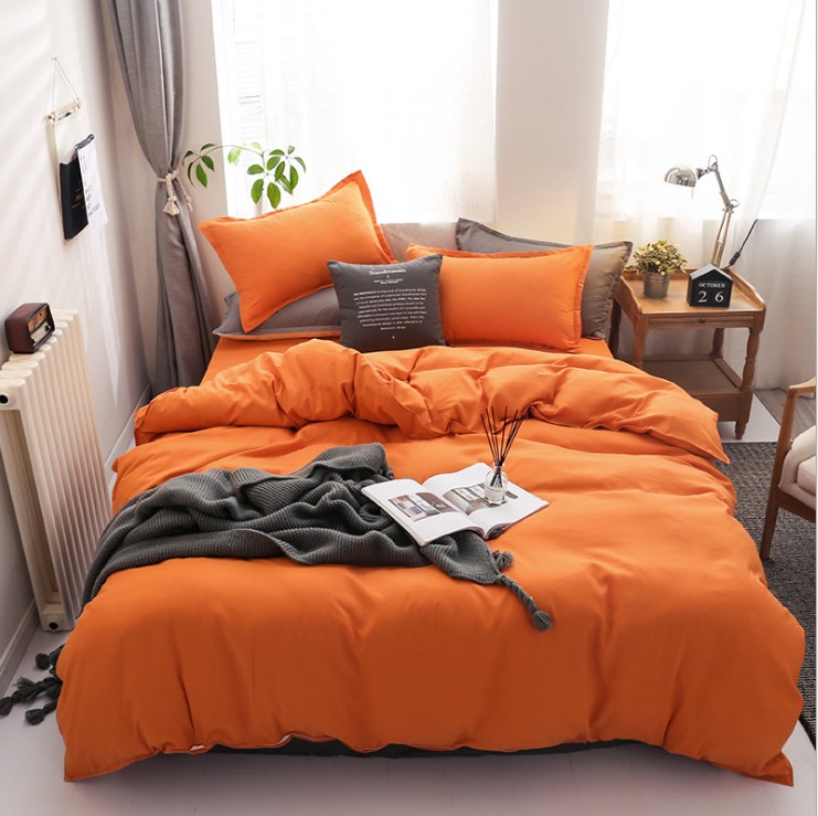 OrangeCottonBedsheetssetquiltcoverpillowcasebedding4sets