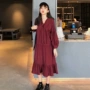 Áo dài cánh sen tươi dài Một chiếc váy từ mùa thu nữ 2018 phiên bản mới của Hàn Quốc của chiếc cà vạt lỏng lẻo váy đẹp 2021