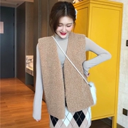 Quần áo mùa thu nữ 2018 mới Hàn Quốc phiên bản màu lông cừu liền không tay vest sinh viên áo khoác giản dị thời trang áo sơ mi đơn giản