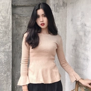Loa dài tay thon gọn giảm béo chạm đáy áo len nữ mùa thu đông Quần áo phiên bản mới của Hàn Quốc cổ tròn thời trang áo len mỏng