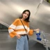 Mùa hè của phụ nữ Hàn Quốc phiên bản của đèn flash băng lụa sọc khâu phần mỏng thoáng khí lỏng dài tay áo len T-Shirt áo triều Đan Cardigan