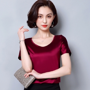 Mùa hè kích thước lớn của phụ nữ ngắn tay đáy áo mới Hàn Quốc phiên bản của hoang dã T-Shirt Mỏng mỏng thời trang quần áo lụa