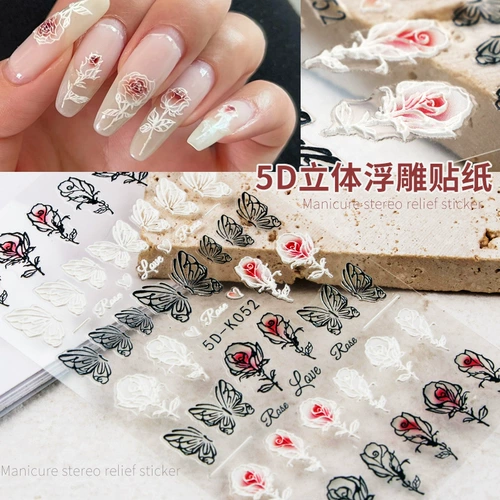 Трехмерная наклейка для маникюра с розой в составе, наклейки для ногтей для ногтей, популярно в интернете