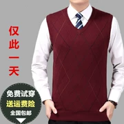Mùa thu và mùa đông áo len nam cổ chữ V trung niên màu áo len rắn áo len kinh doanh vest giản dị nam