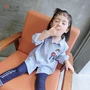 Áo sơ mi nữ tay dài 2019 xuân hè mới phiên bản Hàn Quốc của ve áo trẻ em hoang dã trong chiếc áo sọc dài 0652 - Áo sơ mi quần áo trẻ em đẹp