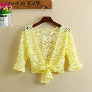 2018 hoang dã nhỏ khăn choàng mùa hè ren openwork cardigan vest mỏng bên ngoài kích thước lớn áo ngắn nữ quần áo chống nắng