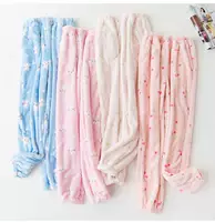 Flannel Pyjama Quần nam Mùa đông dày Kích thước lớn Lông cừu San hô Màu đơn giản Quần ấm áp Quần nhà quần bò nam