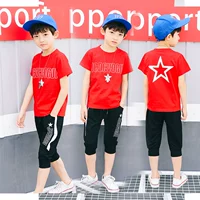 Quần áo bé trai mùa hè 2019 cho bé mới mùa hè ngắn tay phiên bản Hàn Quốc của bé trai mặc đồ cotton hai mảnh cho bé trai - Phù hợp với trẻ em thoi trang tre em