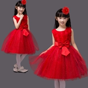 Trẻ em màu đỏ của điệp khúc biểu diễn múa trang phục trường tiểu học recital công chúa váy hiệu suất hoa cô gái chủ dress