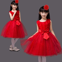 Trẻ em màu đỏ của điệp khúc biểu diễn múa trang phục trường tiểu học recital công chúa váy hiệu suất hoa cô gái chủ dress trang phục biểu diễn sân khấu đẹp cho bé