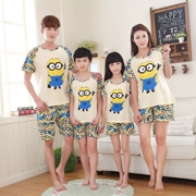 Mùa hè ngắn tay gia đình mặc đồ ngủ cotton phim hoạt hình nhỏ màu vàng gia đình ba mẹ-in-law cha mẹ và con dịch vụ nhà phù hợp với