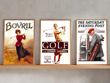 Декоративные рисунки с рамками, плакаты, ностальгия, гольф, клуб, спортивный ресторан, бар, американский ретро - ностальгия, гольф.