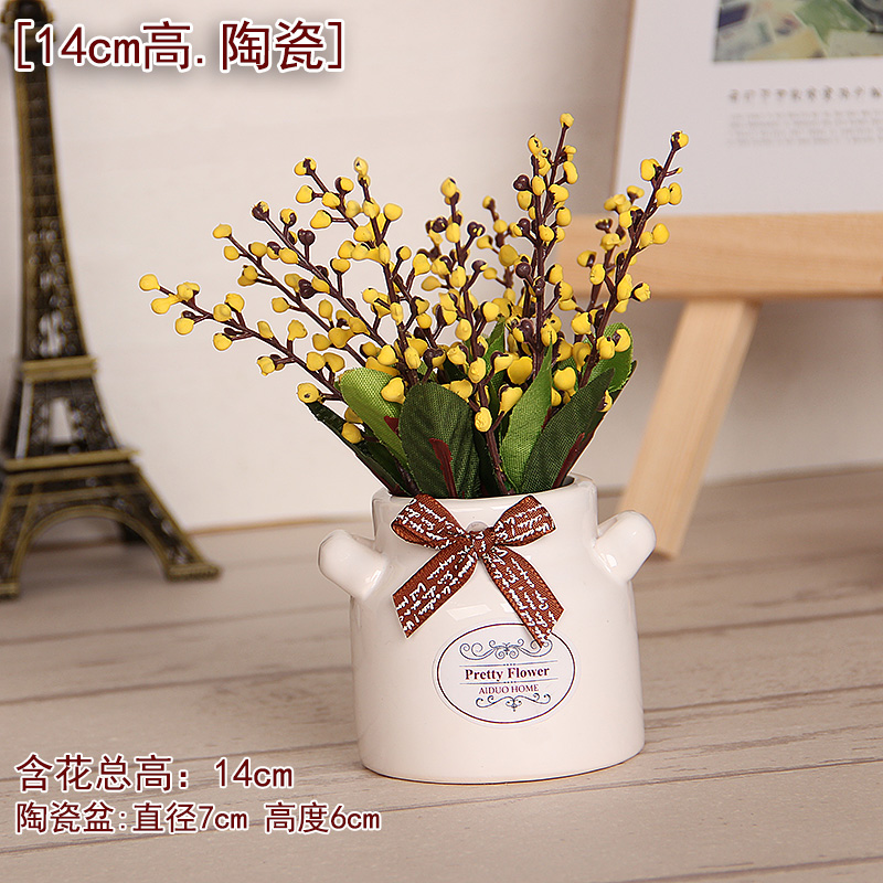 White Bottle & Yellow Acacia beanshop office Showcase decorate simulation Potted plants Small ornament Green plants artificial flower Botany a living room simulation flowers and plants