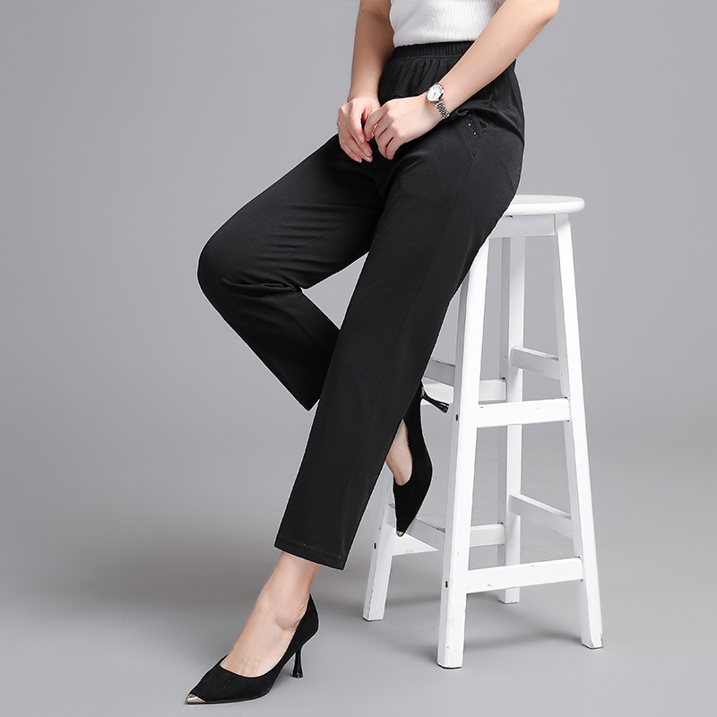 Black [Summer Style]Middle aged and elderly Women's trousers Autumn and winter Elastic waist High waist Plush thickening easy Wear out keep warm trousers old age mom trousers