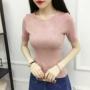 Hàn Quốc phiên bản của bộ màu rắn của băng lụa nửa tay áo đáy áo mùa xuân và mùa hè phần mỏng cổ tròn nữ ngắn tay áo len áo khoác áo len ba lỗ nữ