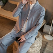 Zen phù hợp với nam phù hợp với mùa thu Phong cách Trung Quốc cotton và lanh Quần áo Han Trung Quốc thiền một bộ quần áo Zen Zen theo phong cách retro - Trang phục dân tộc