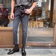 Quần yếm nam kiểu dáng retro thẳng tắp, quần dài 9 điểm, quần jeans nam màu sắc phiên bản Hàn Quốc của quần âu phong cách Hồng Kông - Quần jean